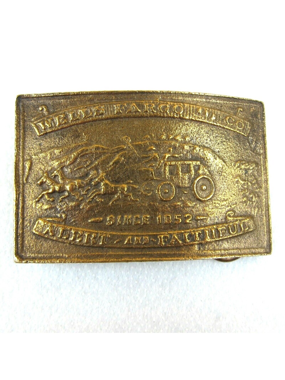 Vintage Wells Fargo & Company Since 1852 Belt Buckle Alert Faithful Brass Metal